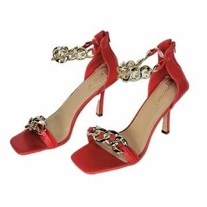 "Off The Chain" Red Gold Chunky Chain Link Ankle Strap Stiletto Heels Sz. 11 NEW